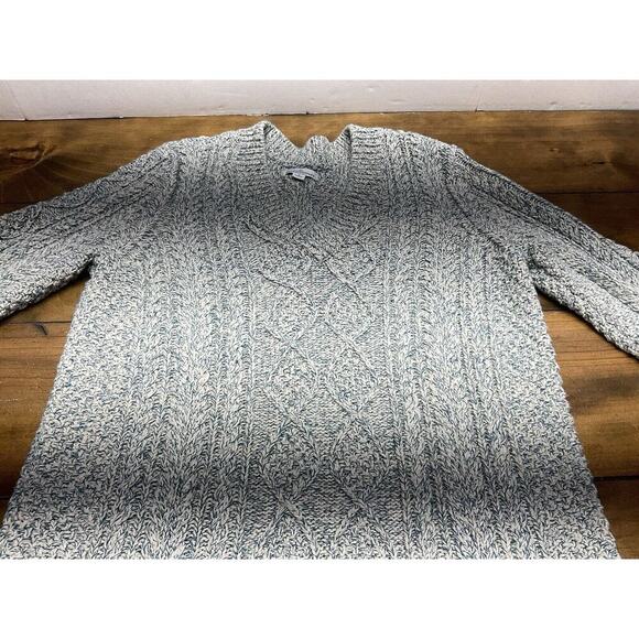 LL Bean Signature Cotton Fisherman Sweater V-Neck Tunic Cable Knit Women's Small - Picture 3 of 9